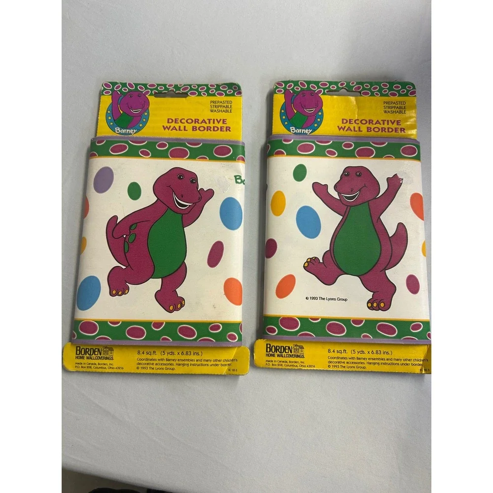 Vintage 1993 Barney the Dinosaur Wall Border Borden 2 Rolls 5 Yards Each WFP91